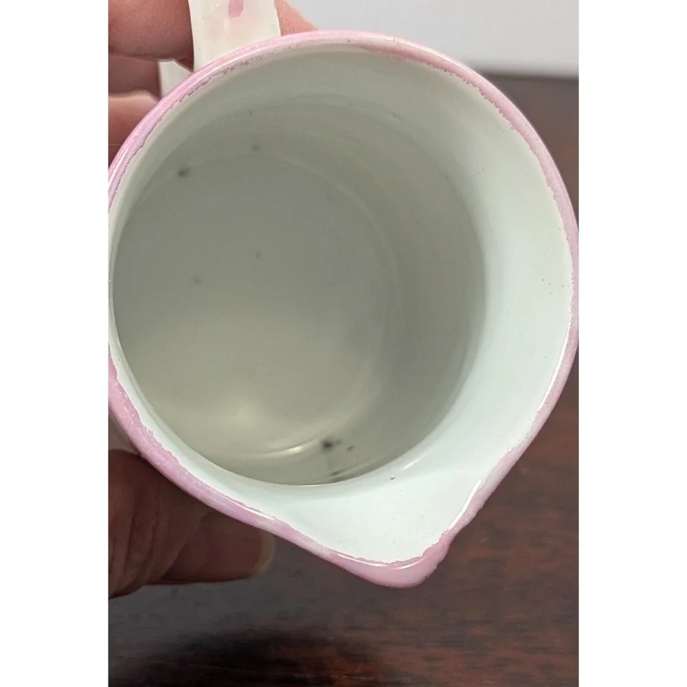 Vintage Mini Porcelain Creamer Pitcher Two Girls Floral Pink Rim 3.25